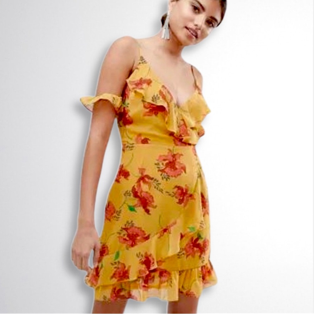 Missguided Floral Ruffle Wrap Dress